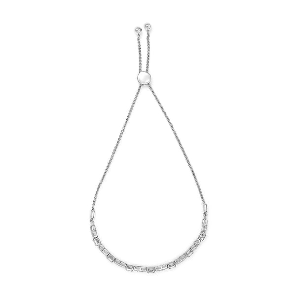 .925 Sterling Silver 1/4 Cttw Diamond 4”-10” Adjustable Bolo Alternating Square and Rectangle Bolo Bracelet (I-J Color, I3 Clarity)