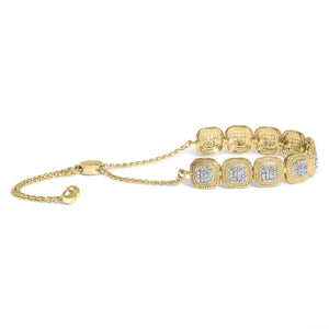 14k Yellow Gold Plated .925 Sterling 5/8 Cttw Diamond Composite Cushion Frame 4”-10” Adjustable Bolo Bracelet (G-H Color, I1-I2 Clarity)-1