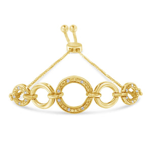 10K Yellow Gold over .925 Sterling Silver Diamond Accented Graduated Infinity Open Circle 6”-9” Adjustable Bolo Bracelet (H-I Color, I2-I3 Clarity)-1
