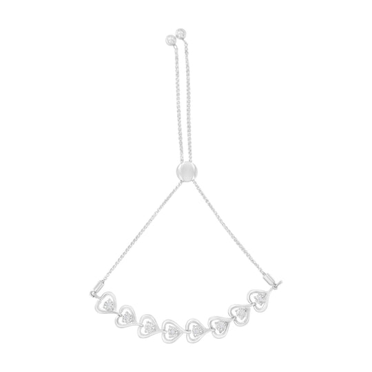 Sterling Silver Diamond Woven Heart Bolo Bracelet (0.1 cttw, H-I Color, I2-I3 Clarity)-0