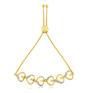14K Yellow Gold Plated .925 Sterling Silver Diamond Accent Heart Link Bolo Bracelet (H-I Color, I2-I3 Clarity)-1