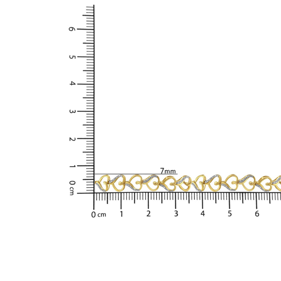 10K Yellow Gold over .925 Sterling Silver Diamond Accented Open Hearts 6”-9” Adjustable Chain Bolo Bracelet (H-I Color, I2-I3 Clarity)