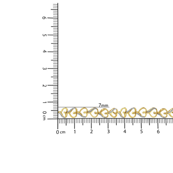 10K Yellow Gold over .925 Sterling Silver Diamond Accented Open Hearts 6”-9” Adjustable Chain Bolo Bracelet (H-I Color, I2-I3 Clarity)