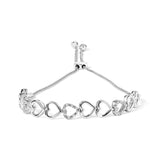 925 sterling silver bolo bracelet with heart diamond stones thumbnail 1