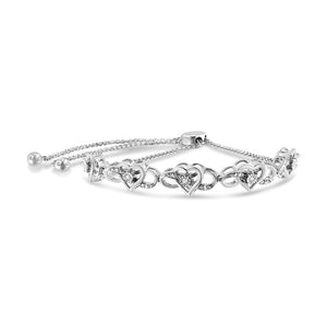 .925 Sterling Silver Miracle Set Diamond Accented Infinity Hearts 6”-9” Adjustable Bolo Bracelet (H-I Color, I2-I3 Clarity)-1