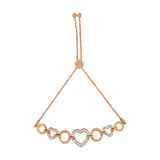 14K Rose Gold Plated .925 Sterling Silver Diamond Accent Circle and Heart Link Adjustable 6”-10” Bolo Bracelet (I-J Color, I3 Clarity)-0 thumbnail 1
