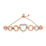 10K Rose Gold over .925 Sterling Silver 1/10 Cttw Round-Cut Diamond Heart Link Adjustable Bolo Bracelet (H-I Color, I2-I3 Clarity) - 6
