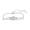 925 sterling silver bolo bracelet with cushion diamond stones and heart sides