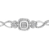 .925 Sterling Silver Diamond Cushion Frame Heart-Sides Twist 4”-10” Adjustable Bolo Tennis Bolo Bracelet (I-J Color, I3 Clarity)-4 thumbnail 5