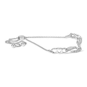 .925 Sterling Silver 1/10 Cttw Diamond Heart Link Adjustable Bolo Bracelet (I-J Color, I2-I3 Clarity) - 4 to 10 Inches-1
