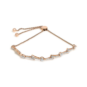 .925 Sterling Silver Diamond Accent Heart and Wave Link Bolo Bracelet (I-J Color, I2-I3 Clarity) - 6