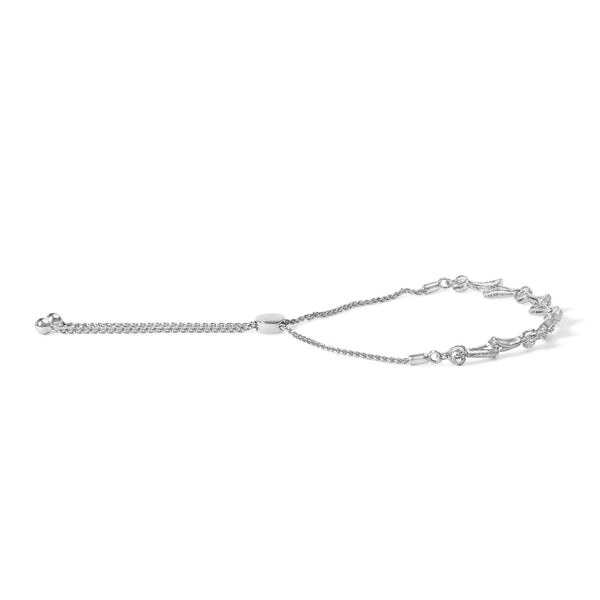 .925 Sterling Silver Diamond Accent Heart and Wave Link Bolo Bracelet (I-J Color, I2-I3 Clarity) - 6