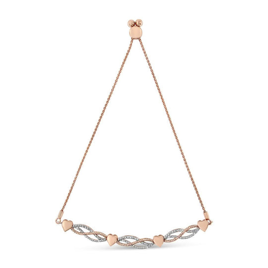 14K Rose Gold Plated .925 Sterling Silver Cttw Diamond Accent Layered Infinity Link and Heart Adjustable 4”-10” Adjustable Bolo Bracelet (I-J Color, I3 Clarity)-0