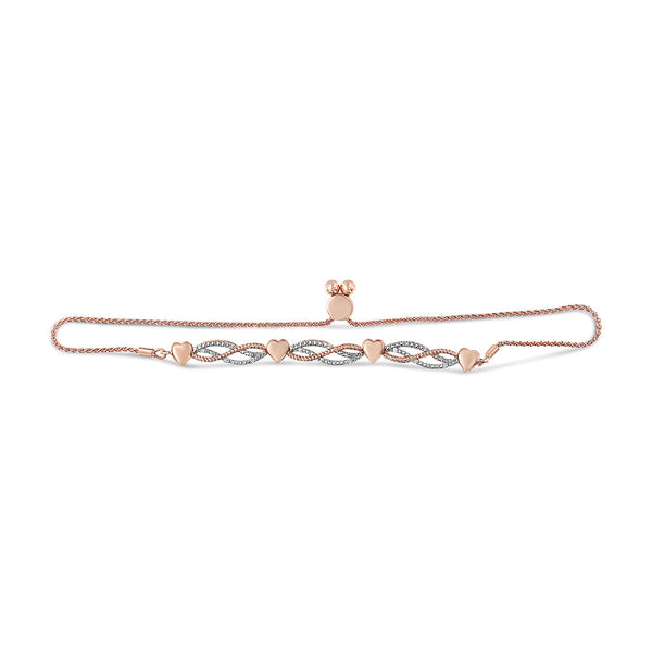 14K Rose Gold Plated .925 Sterling Silver Cttw Diamond Accent Layered Infinity Link and Heart Adjustable 4”-10” Adjustable Bolo Bracelet (I-J Color, I3 Clarity)