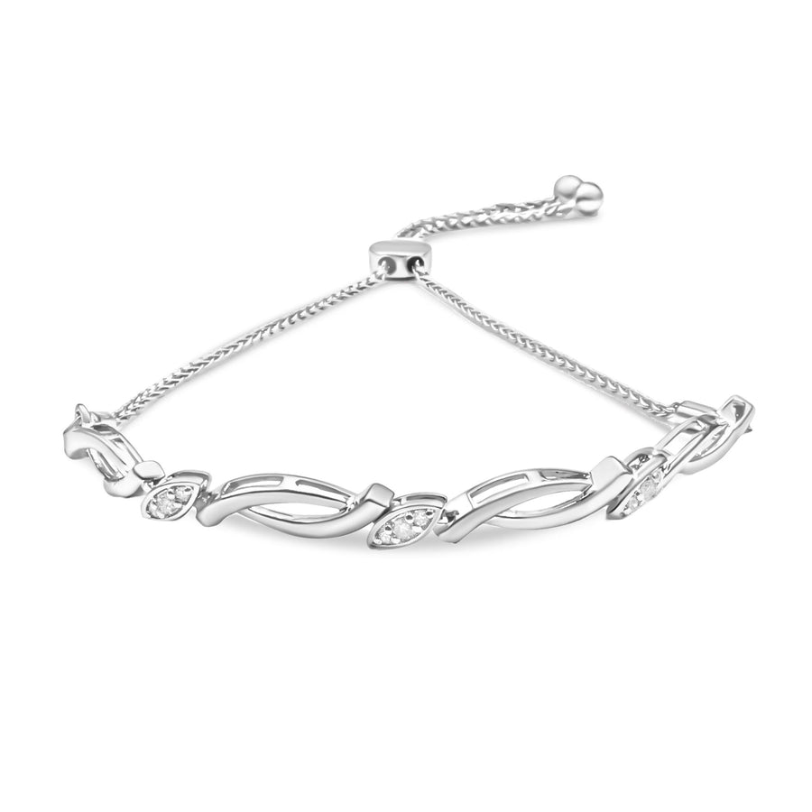 .925 Sterling Silver Diamond Accent Alternating Swirl link Bolo Bracelet (I-J Color, I2-I3 Clarity) - 6