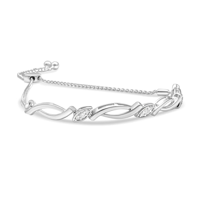 .925 Sterling Silver Diamond Accent Alternating Swirl link Bolo Bracelet (I-J Color, I2-I3 Clarity) - 6