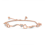 .925 Sterling Silver 1/10 Cttw Diamond Wave and Hearts 4”-10” Adjustable Bolo Bracelet (I-J Color, I3 Clarity)-1 thumbnail 2