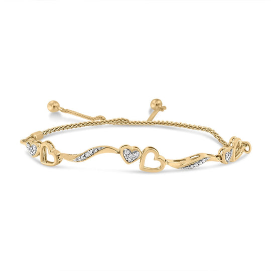 .925 Sterling Silver 1/10 Cttw Diamond Wave and Hearts 4”-10” Adjustable Bolo Bracelet (I-J Color, I3 Clarity)-0
