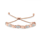 .925 Sterling Silver Diamond Accent Alternating Marquise Shape and Heart Links Bolo Bracelet (I-J Color, I3 Clarity) - Adjustable 6