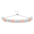 925 two-tone rose gold and silver bolo bracelet with round diamond stones