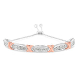 925 two-tone rose gold and silver bolo bracelet with round diamond stones thumbnail 1