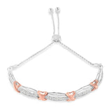 .925 Sterling Silver 1/4 Cttw Round-Cut Diamond X & Tapered Bar Miracle-Set Bolo Bracelet (I-J Color, I3 Clarity) - Two Tone Rose Gold & Silver-1 thumbnail 2