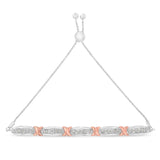 .925 Sterling Silver 1/4 Cttw Round-Cut Diamond X & Tapered Bar Miracle-Set Bolo Bracelet (I-J Color, I3 Clarity) - Two Tone Rose Gold & Silver-3 thumbnail 4