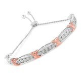 .925 Sterling Silver 1/4 Cttw Round-Cut Diamond X & Tapered Bar Miracle-Set Bolo Bracelet (I-J Color, I3 Clarity) - Two Tone Rose Gold & Silver-4 thumbnail 5