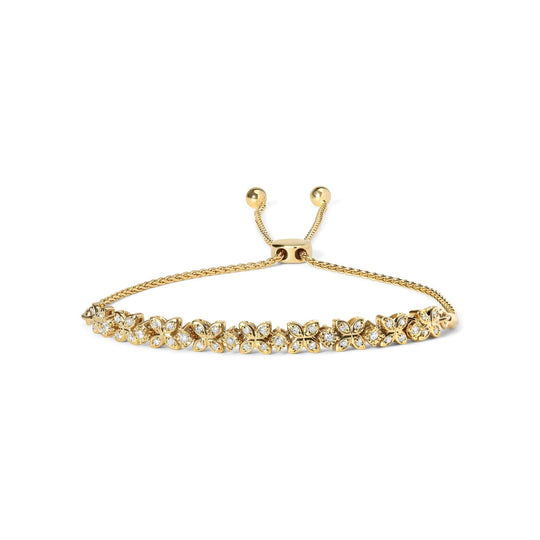 18K Yellow Gold Plated .925 Sterling Silver 1/4 Cttw Diamond Marquise Shaped Link 4"-10" Adjustable Bolo Bracelet (I-J Color, I1-I2 Clarity)-0