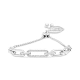 .925 Sterling Silver 1/10 Cttw Diamond Paperclip Link Adjustable Bolo Bracelet (I-J Color, I2-I3 Clarity)-1 thumbnail 2