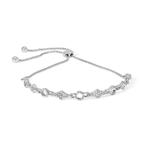 925 sterling silver bracelet with circle and kite link diamond stones