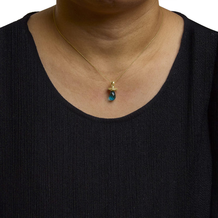 14K Yellow Gold and Blue Quartz Pacifier Pendant Necklace - 18
