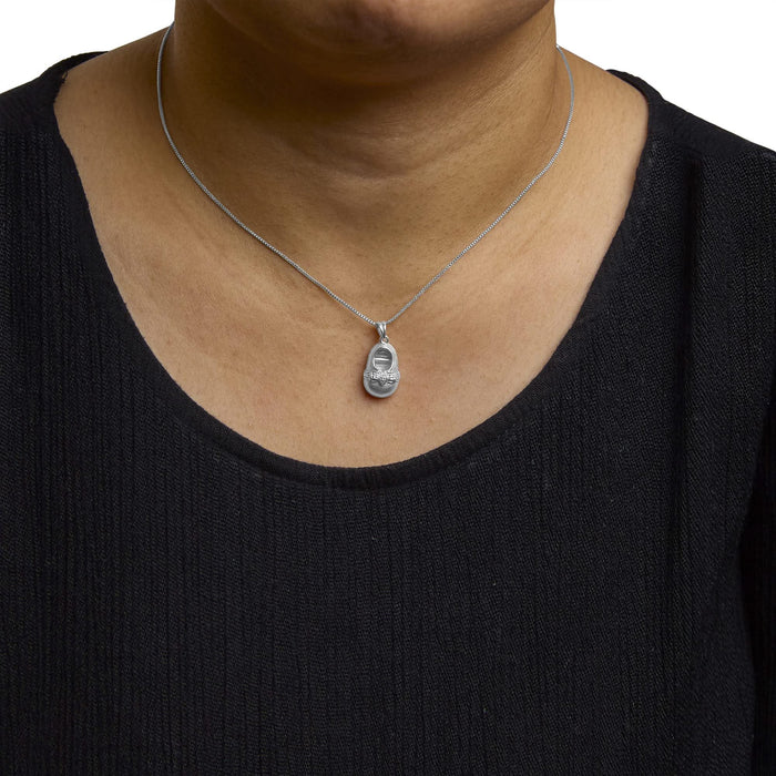 14K White Gold Diamond Accent Baby Shoe with Bow Pendant 18