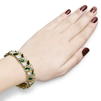 18K Yellow Gold 3 1/4 Cttw Diamond and Green Enamel Gold Textured Bracelet (G-H Color, VS1-VS2 Clarity) - 7