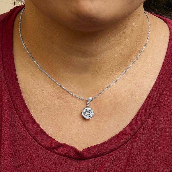 14K White Gold 1 1/5 Cttw Diamond Composite Cluster Pendant Necklace (F-G Color, VS2-SI1 Clarity) - 18