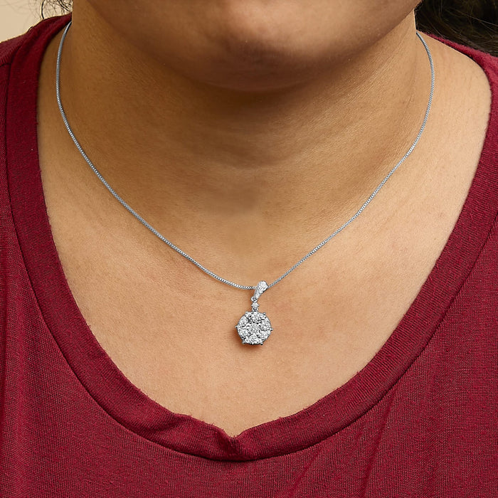 14K White Gold 1 1/5 Cttw Diamond Composite Cluster Pendant Necklace (F-G Color, VS2-SI1 Clarity) - 18