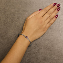 .925 Sterling Silver 7X7MM Created Red Ruby Solitaire Bangle Bracelet - 7 Inches-3