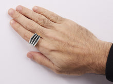 14K Yellow Gold Plated .925 Sterling Silver 1 3/4 Cttw Treated Black and White Alternating Diamond Multi Row Band Ring (Black / I-J Color, I2-I3 Clarity)-4