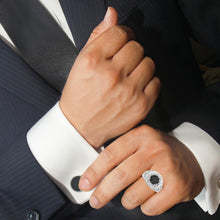 .925 Sterling Silver 1/4 Cttw White and Black Treated Diamond Halo Cluster Ring for Men (I-J Color, I3 Clarity)-3