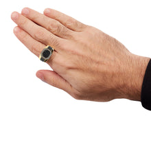 Men's 14K Yellow Gold Plated .925 Sterling Silver 1 1/4 Cttw White and Black Diamond Signet Style Band Ring (Black / I-J Color, I2-I3 Clarity)-4