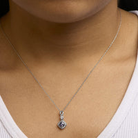 10K White Gold Blue Purple Tanzanite and Diamond Accent Cushion Drop Pendant Necklace - 18