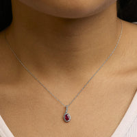 10K White Gold Red Ruby and Diamond Accent Teardrop Pendant Necklace - 18