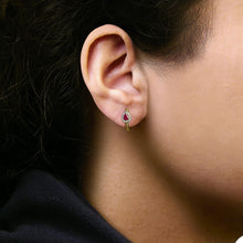 10K Yellow Gold Pear Cut Red Ruby 4x3 mm and 1/10 Cttw Round Diamond Huggy Earrings (I-J Color, I1-I2 Clarity)-3