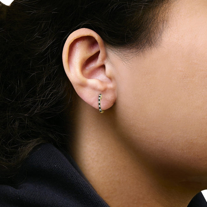 10K Yellow Alternating Blue Sapphire 1/10 Cttw Diamond Huggy Hoop Earrings  (I-J Color, I1-I2 Clarity)