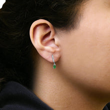 10K White Gold Oval Green Emerald and 1/8 Cttw Diamond Drop Earrings  (I-J Color, I1-I2 Clarity)-3