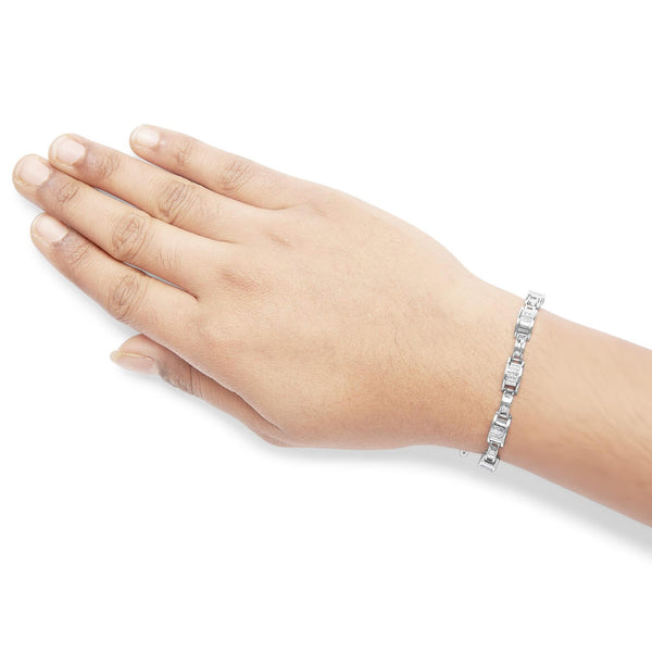 14K White Gold 1.0 Cttw Invisible Set Princess Diamond Alternating Link Tennis Bracelet (I-J Color, I1-I2 Clarity) - 7.25