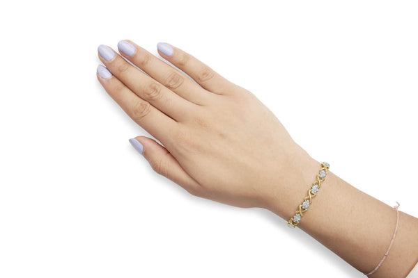 10k Yellow Gold 2.00 Cttw Diamond Cluster and Alternating 