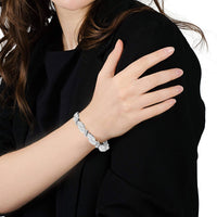 14K White Gold 4.0 Cttw Invisble Set Princess-Cut Diamond Wave Style Link Bracelet (H-I Color, SI2-I1 Clarity) - 7