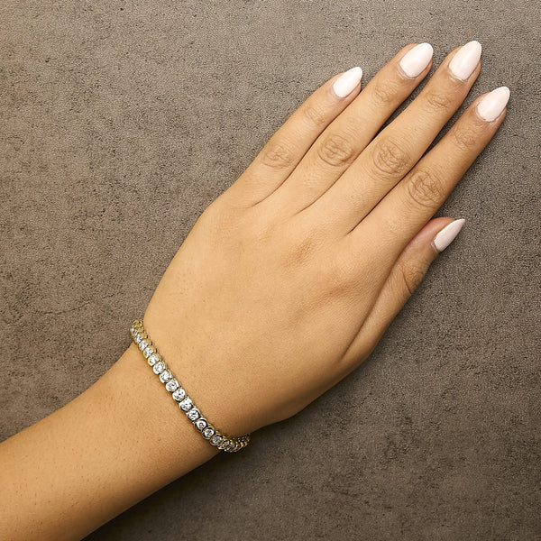 14K Yellow Gold 8.00 Cttw Half Bezel Set Diamond Tennis Bracelet (H-I Color, SI2-I1 Clarity) - 7