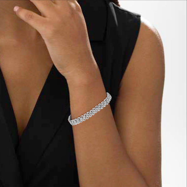 .925 Sterling Silver 1/4 cttw Round-Cut Diamond Double Row Wrapped S-Link Bracelet (I-J Color, I2-I3 Clarity) - Size 7.25